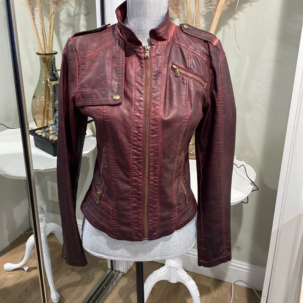 Guess burgundy pleather jacket